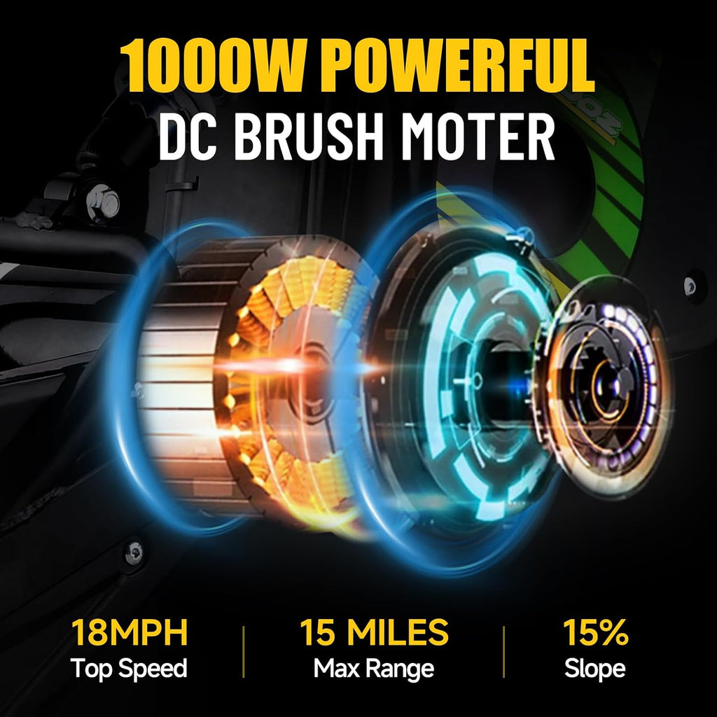 KOOZ HP112E 36V 1000W Electric Dirt Bike for Kids, 3 Speed Modes Teen Electric Motorcycle Up to 18 MPH & 15 Miles Long-Range, Dual Suspension & Disc Brake, 16' Sturdy Tire for Kids Teenagers, Green