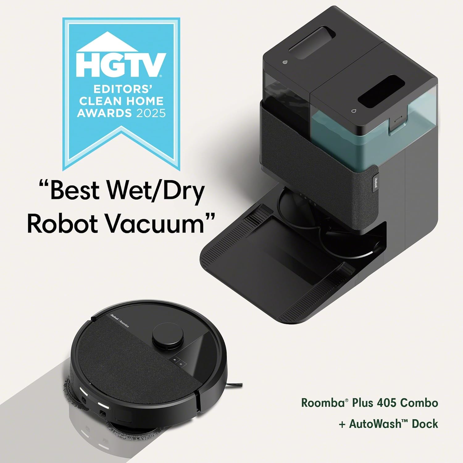 iRobot Roomba Plus 405 (G181) 2in1 Vacuum & Mop Robot with AutoWash Dock - Dual Spinning, Smart & Fast Mapping, Ideal for Pet Hair, Self-Empties 75 Days, Intense Suction, Pad Washing & Drying