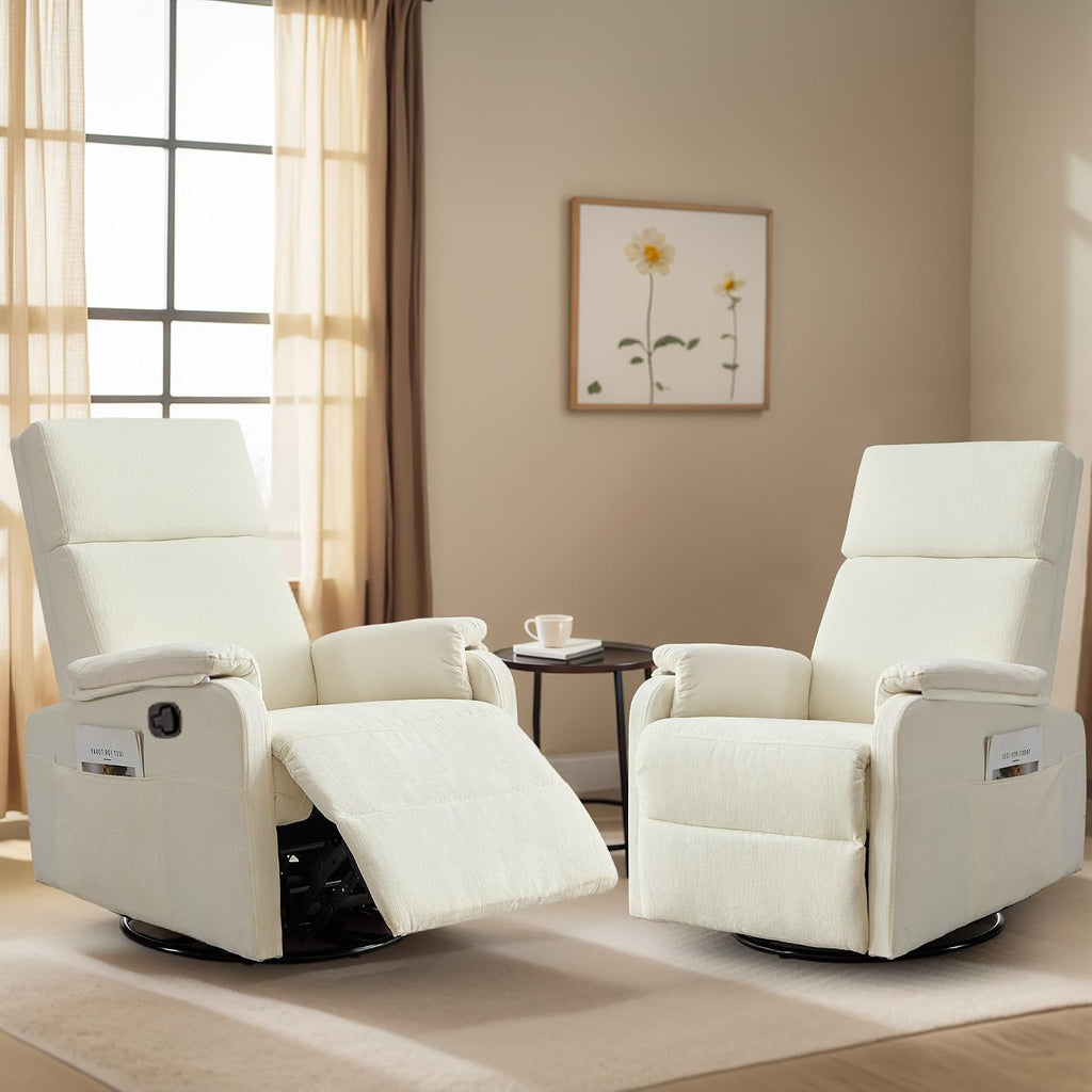 Korser Recliner Chair, Swivel Rocking Recliner Chair for Adults, Glider Rocking Chair, Small Nursery Chair Recliner for Living Room, Reclining Chair with Modern-Designed Armrests, Chenille, Beige