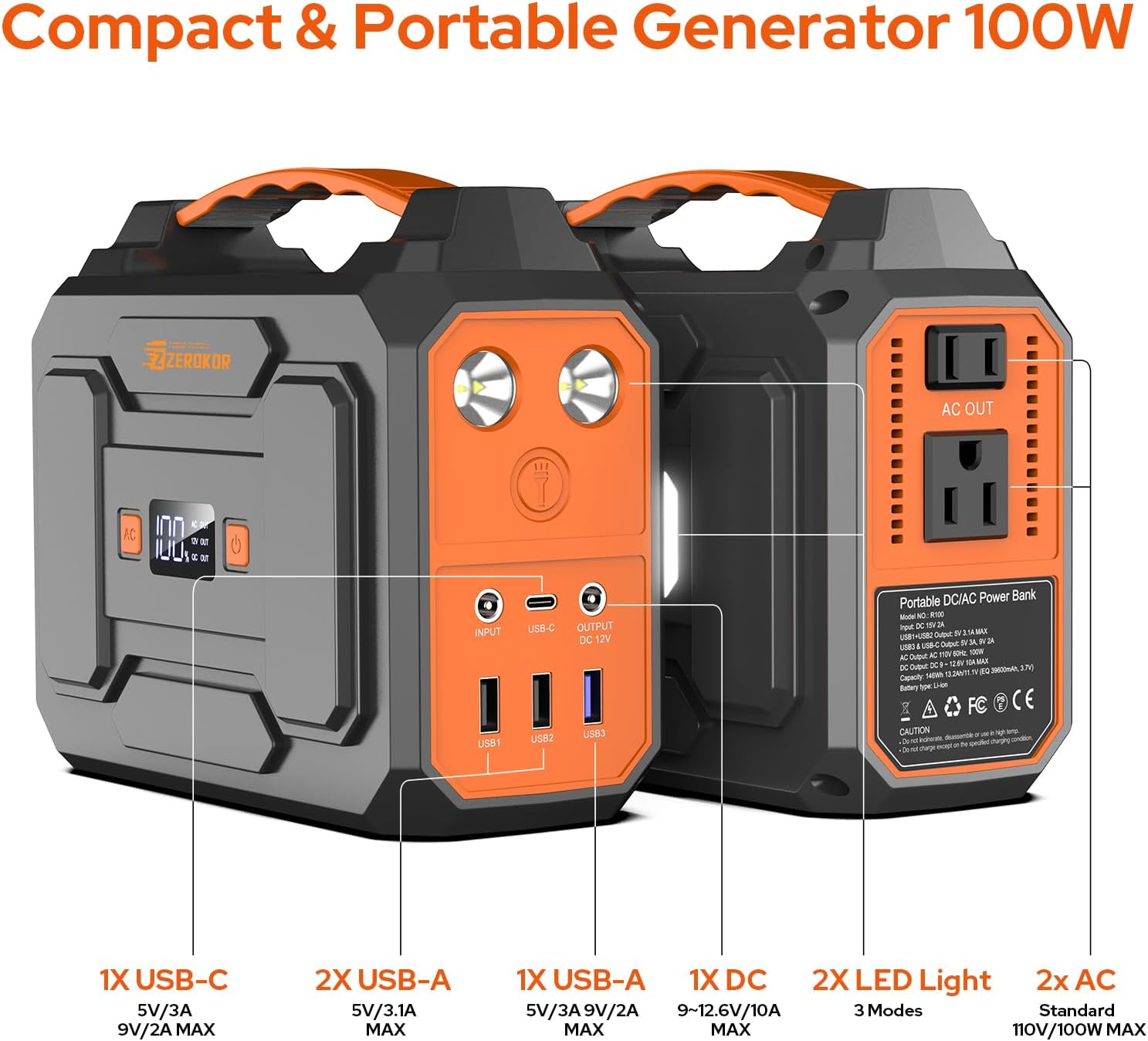 Portable Power Station with Foldable Solar Panel 60W Included, 110V 100W AC Outlet Portable Solar Power Pack Generator with Panels, Camping Power Bank for Laptop Smart Device RV Outdoor Backup