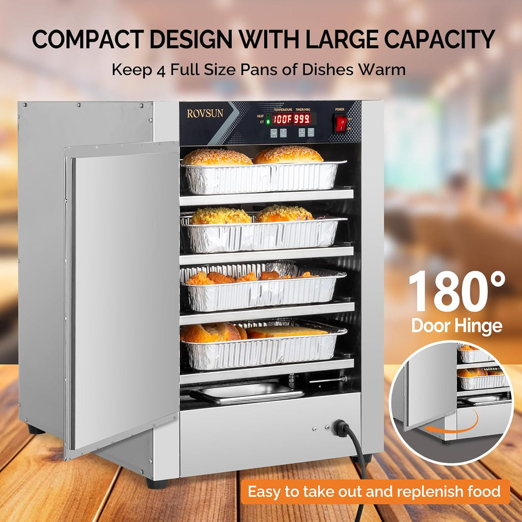 ROVSUN Hot Holding Cabinet Pizza Warmer w/Removable Shelves Water Tray, Pretzel Warmer Hot Box Food Warmer Commercial Electric Food Warmer Countertop for Catering Buffet Restaurant, 110V 800W