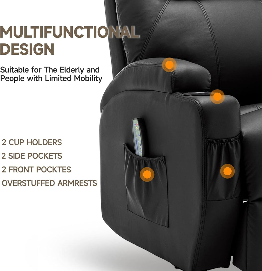 Korser Recliner Chair, Rocking Chair with Massage and Heat, 360° Swivel Recliner Chairs for Adults, Rocker Manual Recliner with Remote Control and Cup Holder for Living Room, Bedroom, Nursery