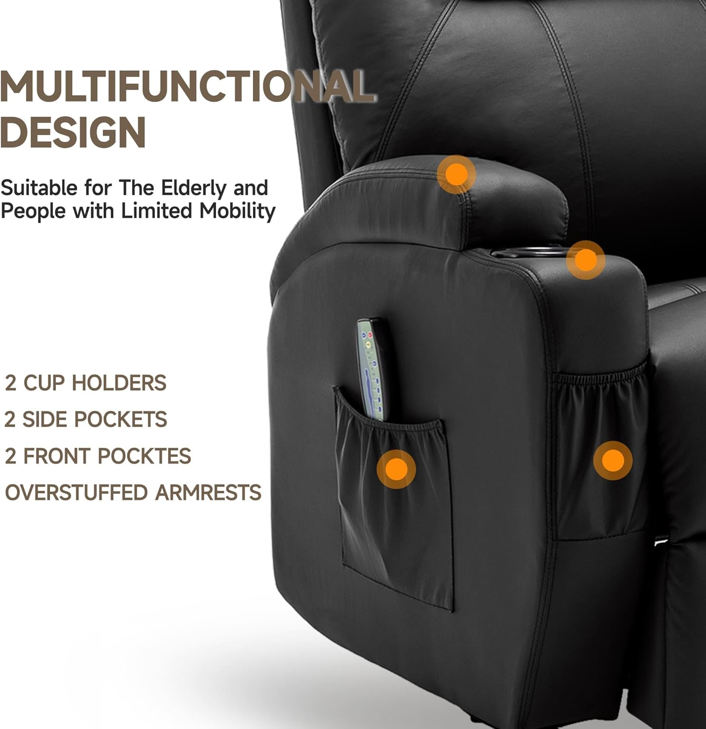 Korser Recliner Chair, Rocking Chair with Massage and Heat, 360° Swivel Recliner Chairs for Adults, Rocker Manual Recliner with Remote Control and Cup Holder for Living Room, Bedroom, Nursery