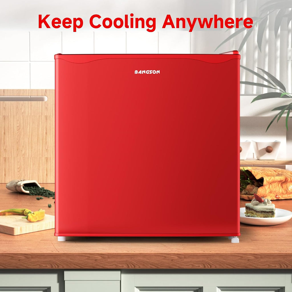 BANGSON 1.7 Cu.Ft Mini Fridge with Freezer for Dorm, Compact Refrigerator Office, Energy Saving Small Fridge Reversible Single Door, Low Noise for Bedroom Small Apartment, Red