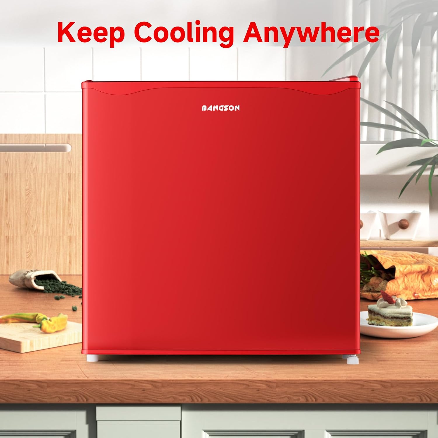 BANGSON 1.7 Cu.Ft Mini Fridge with Freezer for Dorm, Compact Refrigerator Office, Energy Saving Small Fridge Reversible Single Door, Low Noise for Bedroom Small Apartment, Red