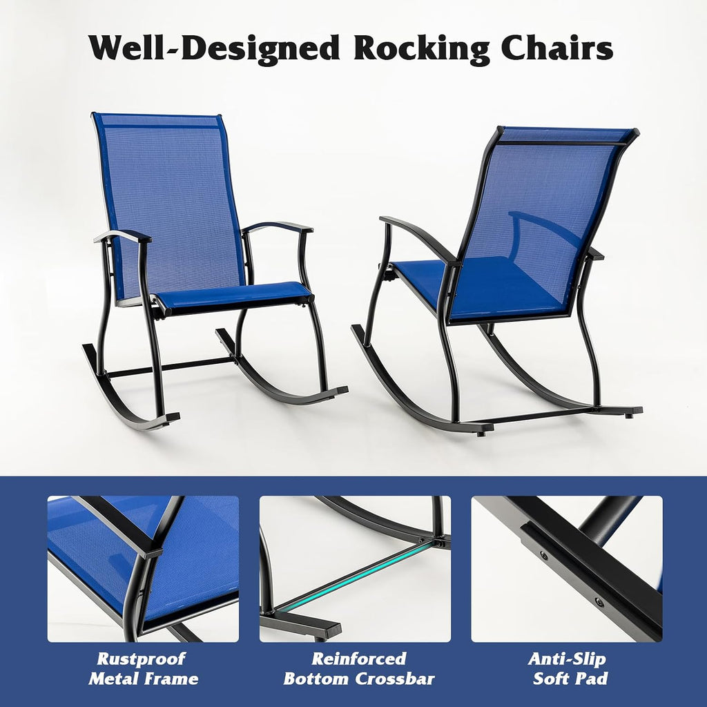 Giantex Outdoor Rocking Chair Set of 4 - Patio Rocking Chairs w/Breathable Backrest, Sturdy Metal Frame & Safe Ergonomic Design, Smooth Armrest, Cozy Fabric Rocker for Backyard, Poolside, 330 lbs