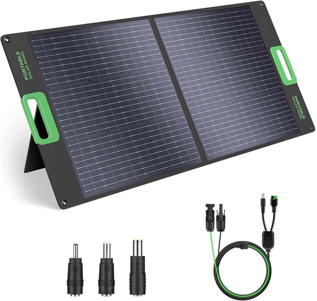 100W Portable Solar Panel for Power Station Generator, 23.5% High Efficiency ETFE 18V Foldable Solar Charger with High-Efficiency Battery Charger for Outdoor Camping RV Trip Offgrid
