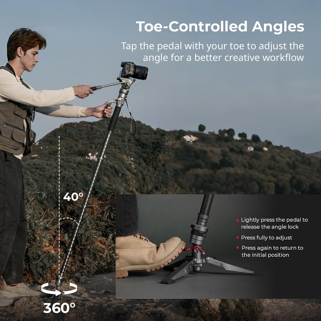 SmallRig 175cm / 68.9' Carbon Fiber Video Monopod for Camera, Compact Camera Monopod with One-Button Lift & Lock, Max. 5kg Playload Fluid Head Fits for DJI RS and for MFT 501L
