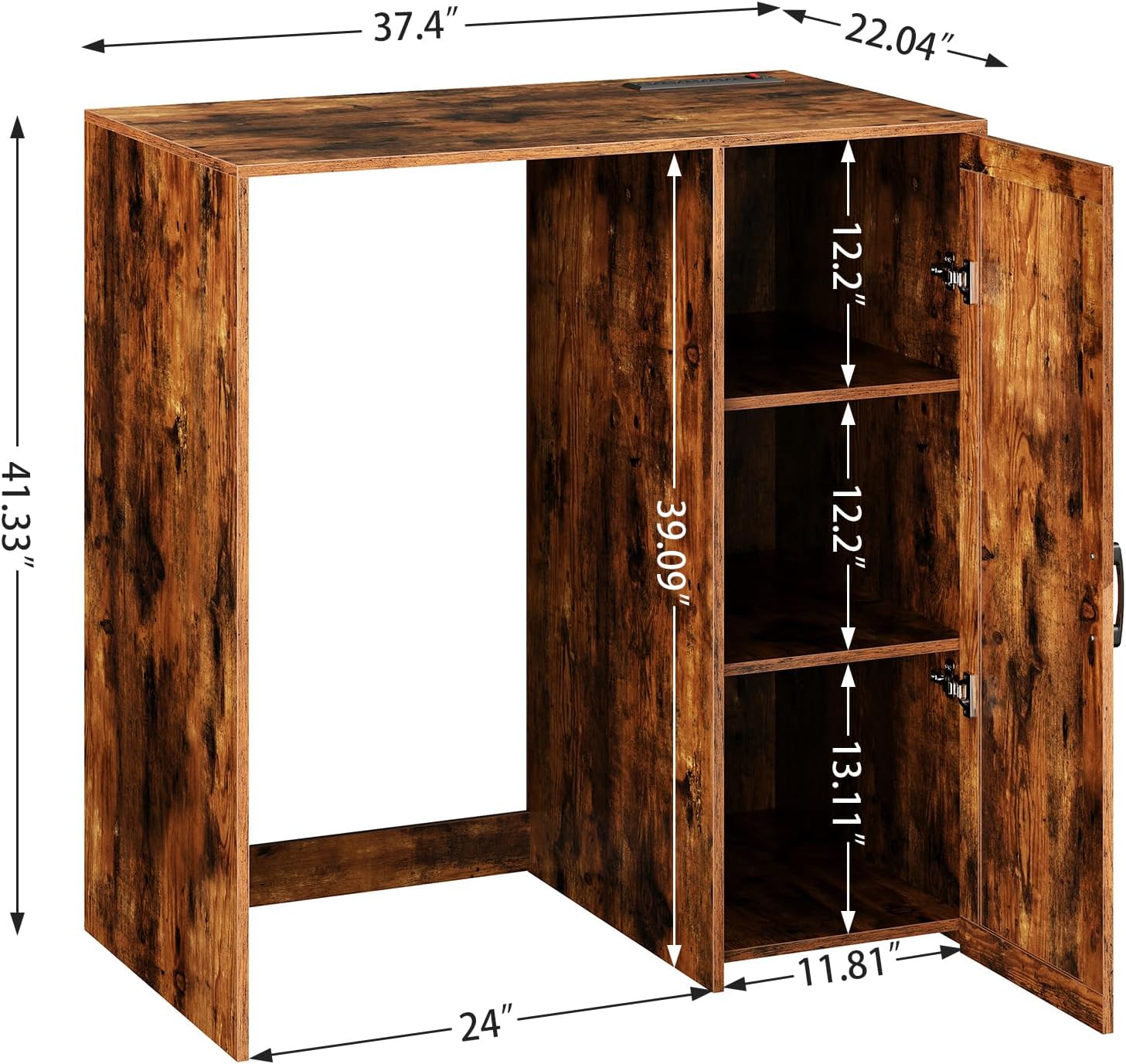 Herture Mini Fridge Cabinet with Storage, Coffee Bar Cabinet with Power Outlet, Fits 24' Wine Fridge, 3-Tier Organizer, Refrigerator Stand for Kitchen, Apartment, or Home Bar Brown KH01MRN