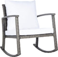 SAFAVIEH Outdoor - Daire Rocking Chair - Grey Brown & White - Steel Frame & Faux Rattan with Cushion - Open-Frame Design - Ideal for Patio, Deck, Porch, Backyard, 14.4' Seat Height (PAT7721C)