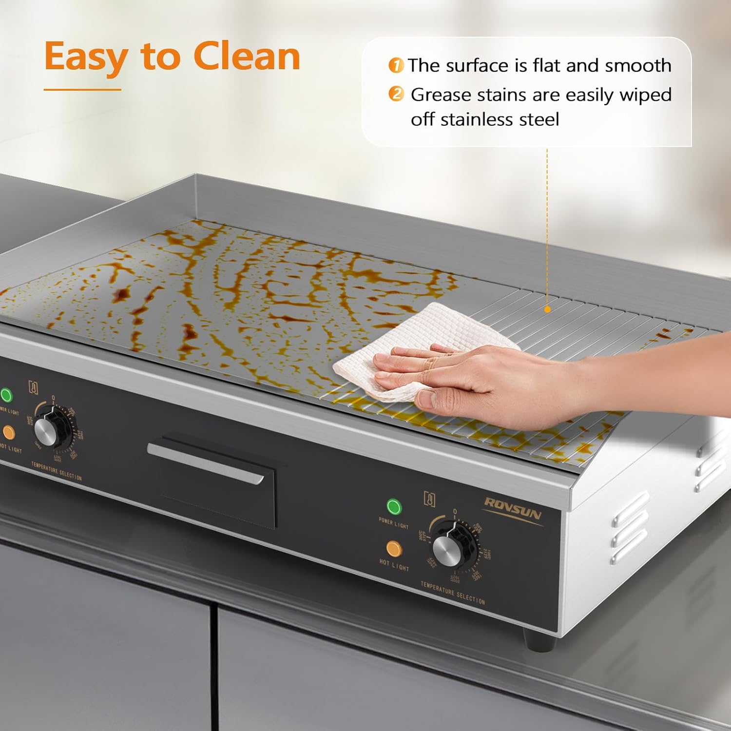 ROVSUN 30' Electric Griddle, Electric Countertop with Half Flat Top Griddle, 3000W Grill Stainless Steel with Adjustable Temperature Control 122°F-572°F for Commercial Home Restaurant, Plug
