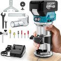 MtiolHig Cordless Compact Router Compatible with Makita 18V Battery, With 1 x 5.0Ah Rechargeable Battery, 6 Pcs Router Bits for Woodworking, 6 Variable Speeds Router With Trim Bits