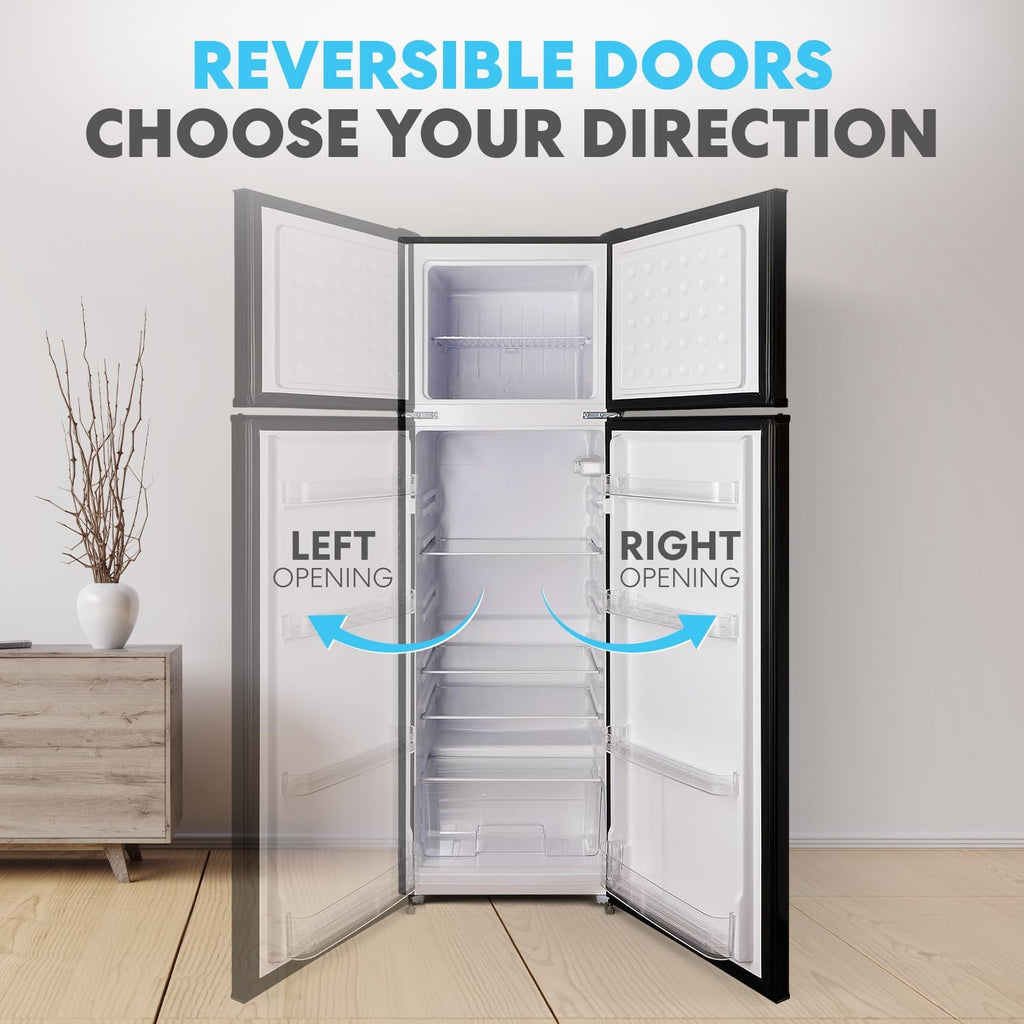 Simpli-Magic 10 Cu.Ft. Fridge with Freezer – Double Door Compact Refrigerator for Office, Dorm, Bedroom, Garage – Adjustable Thermostat, Large Capacity, Stainless Steel Finish