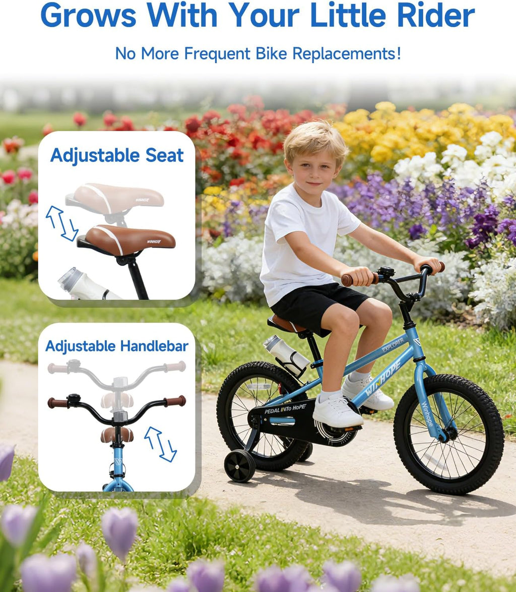 WinHope Kids Bike for Ages 2-9 Boys Girls, 12 14 16 18 Inch Child Bicycle with Training Wheels, Pedal Bike with Coaster Brake for Summer Riding, Birthday Gift