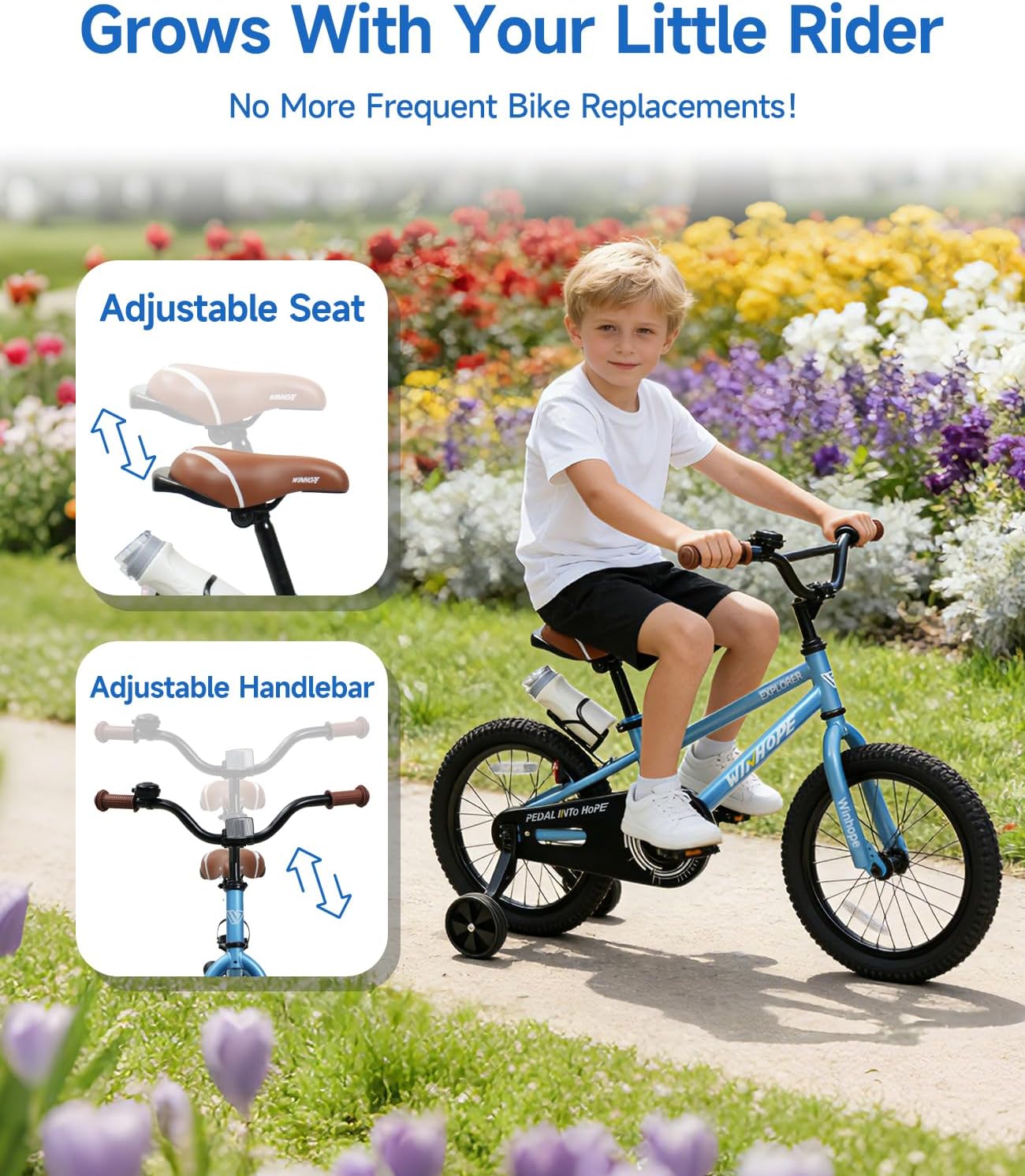 WinHope Kids Bike for Ages 2-9 Boys Girls, 12 14 16 18 Inch Child Bicycle with Training Wheels, Pedal Bike with Coaster Brake for Summer Riding, Birthday Gift