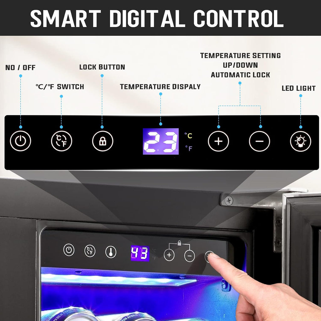 Antarctic Star Wine and Beverage Refrigerator, 24 Inch Dual Zone Wine Cooler with Glass Door, Built in or Under Counter Wine Fridge with Blue LED Light,18 Bottles and 66 Cans Capacity Beverage Cooler