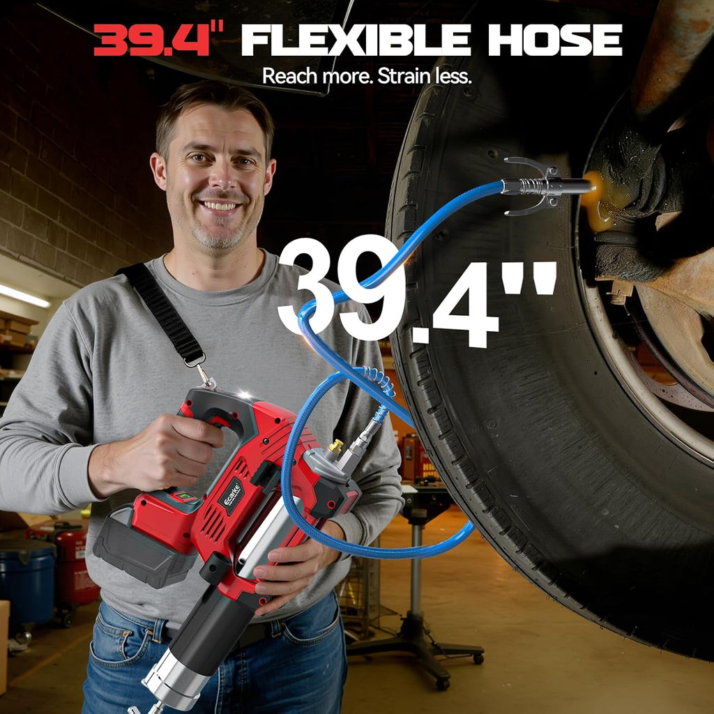 Ecarke Cordless Grease Gun Compatible with Milwaukee 18V Battery (Bare Tool), 3‑Speed Adjustable Flow, 12,000 PSI Max, 39' Hose, Works with Bulk & Cartridge Grease, for Farm/Truck/Construction