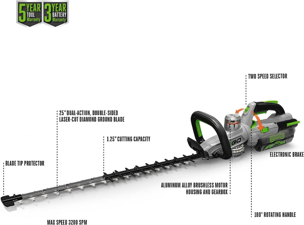 EGO POWER+ Hedge Trimmer Cordless, Electric Hedge Trimmer 25', Includes 56V 2.5Ah Battery and Charger - HT2501