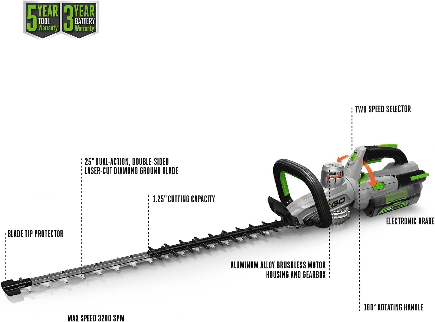 EGO POWER+ Hedge Trimmer Cordless, Electric Hedge Trimmer 25', Includes 56V 2.5Ah Battery and Charger - HT2501