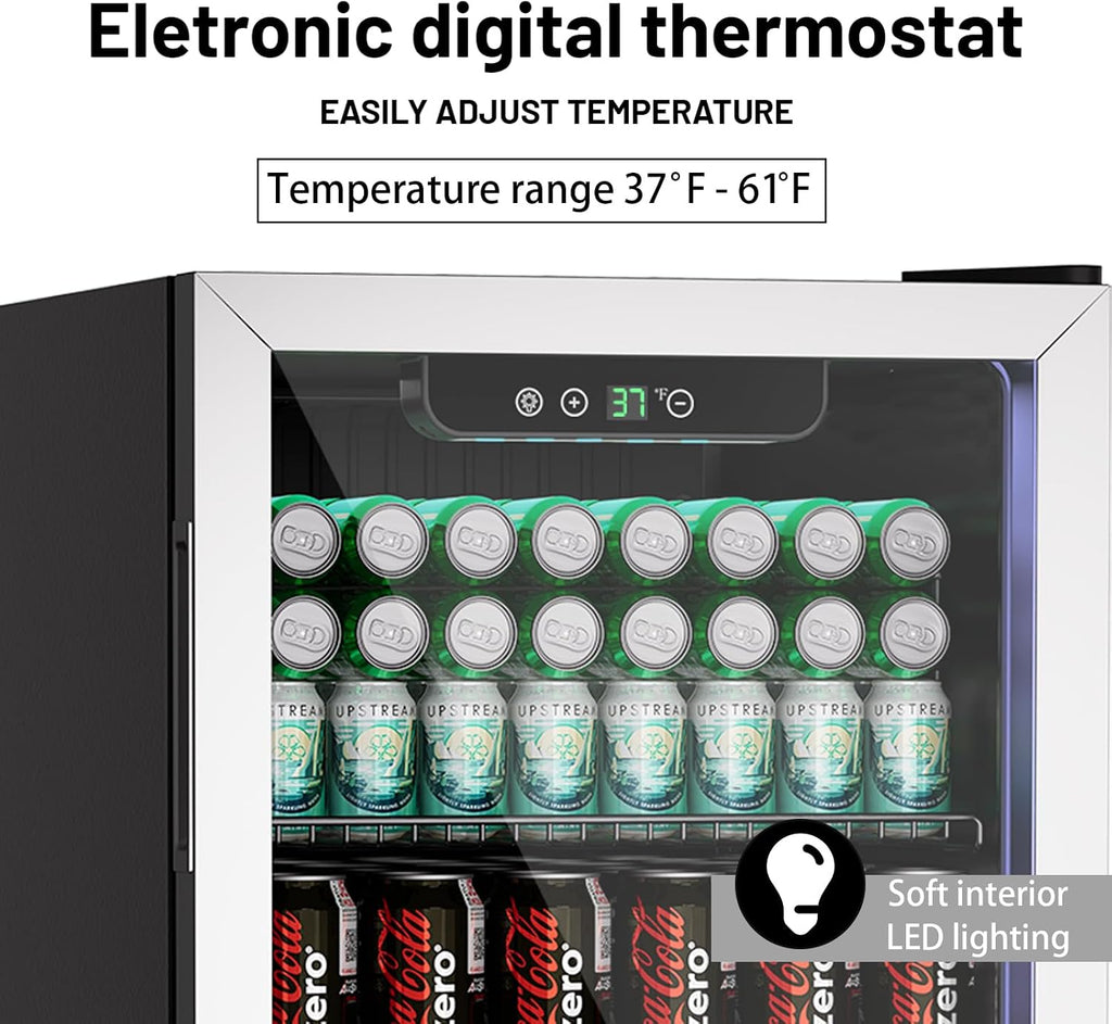 Erivess 3.0 Cubic Feet/105 Can Beverage Refrigerator,28 Inch Fridge with Adjustable Shelve & LED Display for Soda Beer or Wine, Drink Refrigerator for Home Bar Office(Silver)
