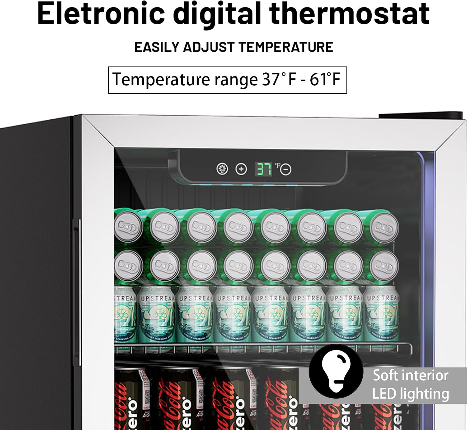 Erivess 3.0 Cubic Feet/105 Can Beverage Refrigerator,28 Inch Fridge with Adjustable Shelve & LED Display for Soda Beer or Wine, Drink Refrigerator for Home Bar Office(Silver)
