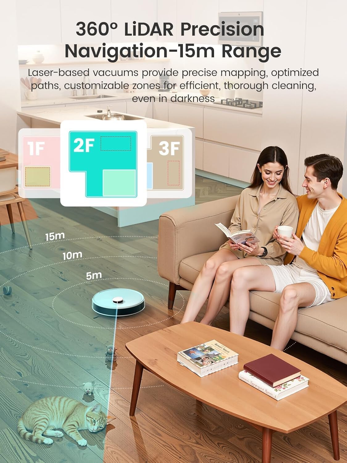 Lefant Robot Vacuum and Mop, 15000Pa Suction, 90-Day Self-Emptying, Auto Mop Washing&Drying, Obstacle Avoidance, All-in-One for Pet Hair Carpet, 5G WiFi Alexa/APP/iWatch Control, M3 White