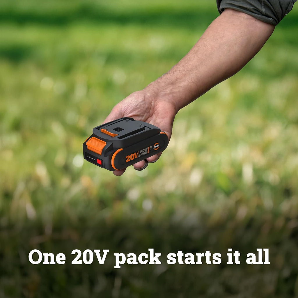 WORX Mini Chainsaw, 20V 6'' Pruning Saw with Brushless Motor, 33 ft/s Chain Speed, Only 3.49 lbs, Includes 20V 2.0 Ah Battery and Charger, PowerShare