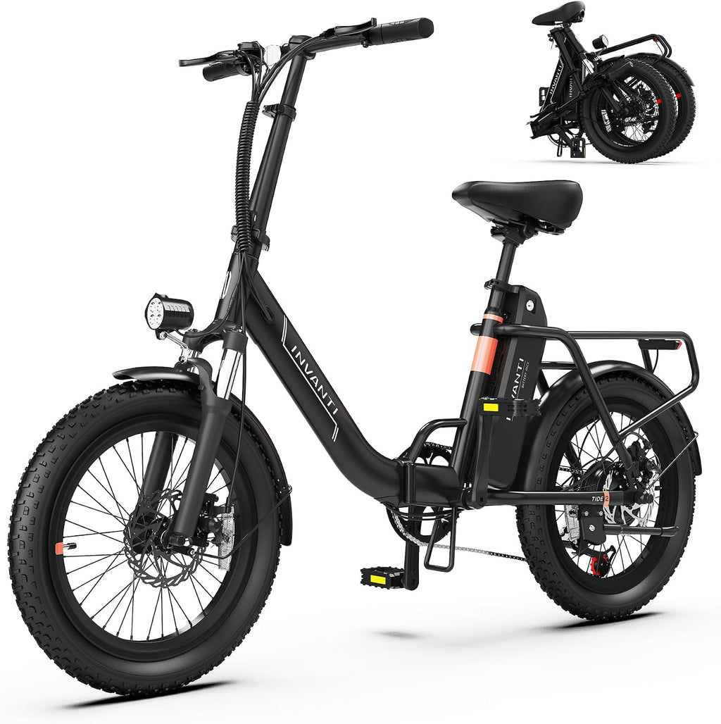 INVANTI Foldable Electric Bike, 1000W Peak Motor Ebikes for Adults, 25MPH Top Speed 45Miles, 20' Step-Thru Fat Tire E-bike for All Terrains with Rear Rack, 7-Speed & Front Suspension Commuting Bicycle