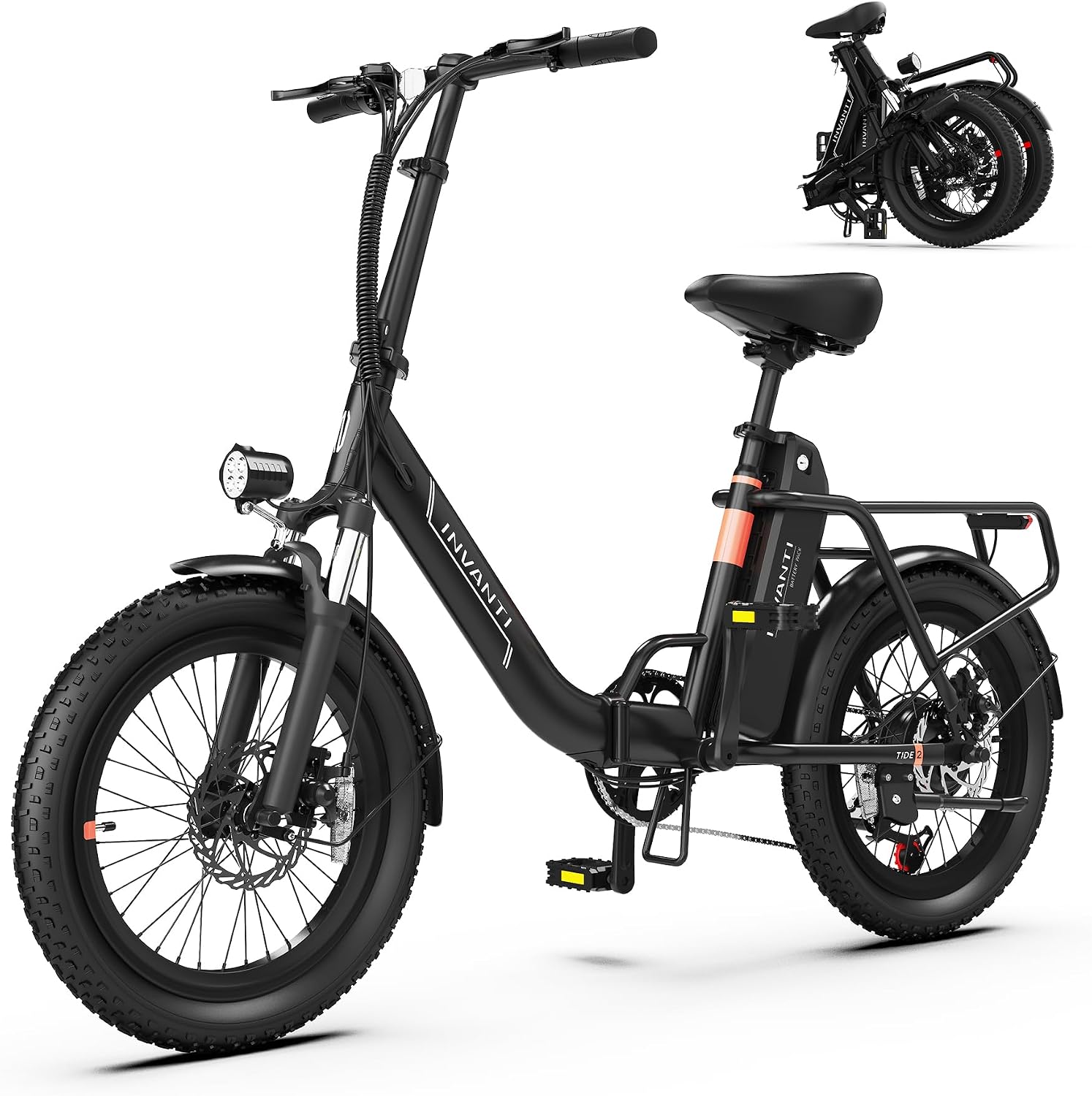 INVANTI Foldable Electric Bike, 1000W Peak Motor Ebikes for Adults, 25MPH Top Speed 45Miles, 20' Step-Thru Fat Tire E-bike for All Terrains with Rear Rack, 7-Speed & Front Suspension Commuting Bicycle