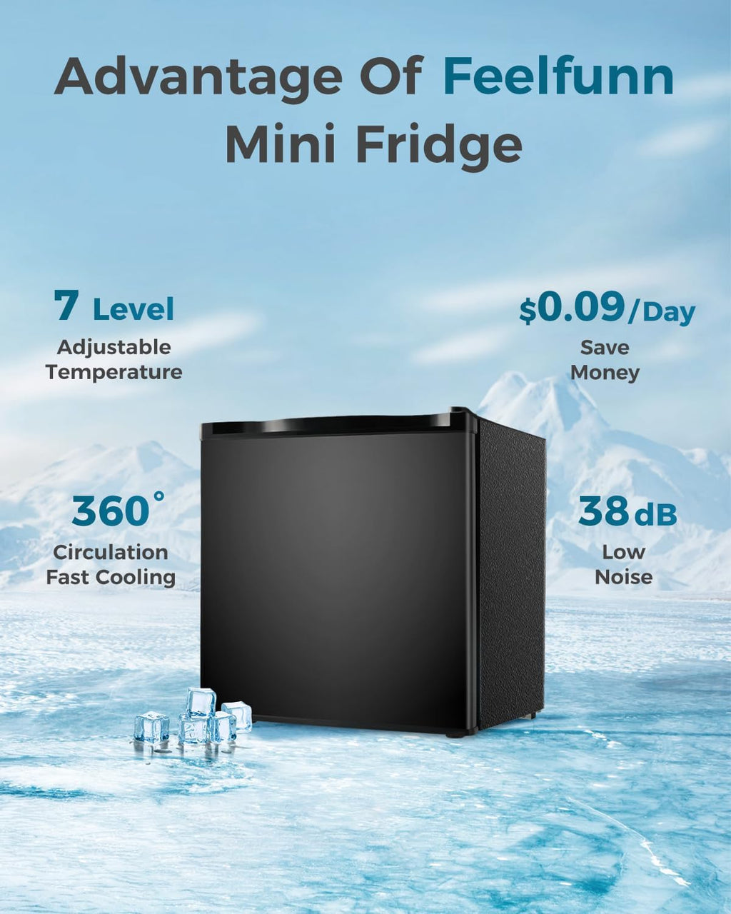 Feelfunn Small Fridge with Freezer - 1.7 Cu.Ft Single Door Mini Fridge with Adjustable Thermostat, Energy Saving, Low Noise, Small Refrigerator for Bedroom, Office, Dorm, Apartment, Classroom - Black