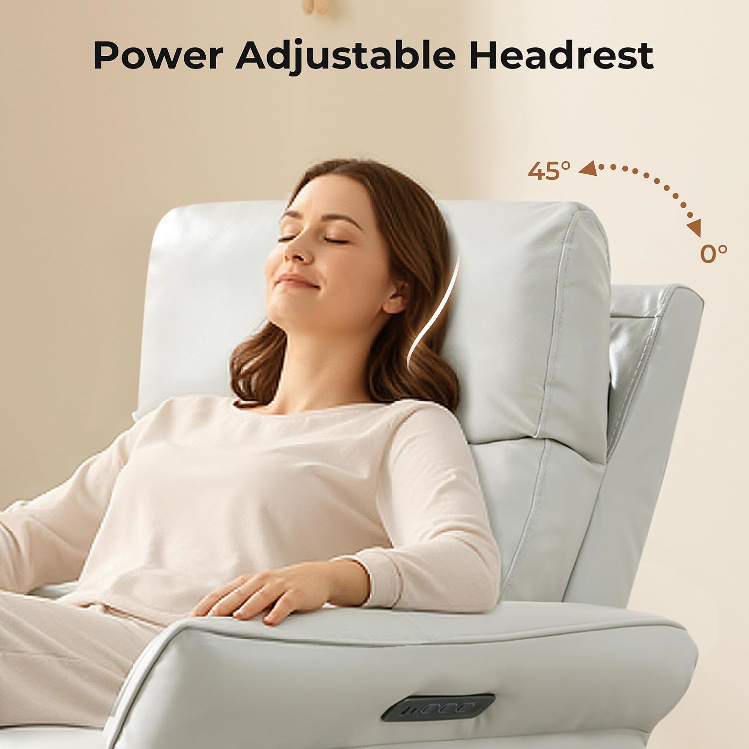 CHITA Genuine Leather Power Recliner Chair, Electric Triple-Motor Swivel Glider Nursery Rocking Chair with Adjustable Power Headrest and Lumbar Support, GREENGARD Gold Certified, Creamy Grey