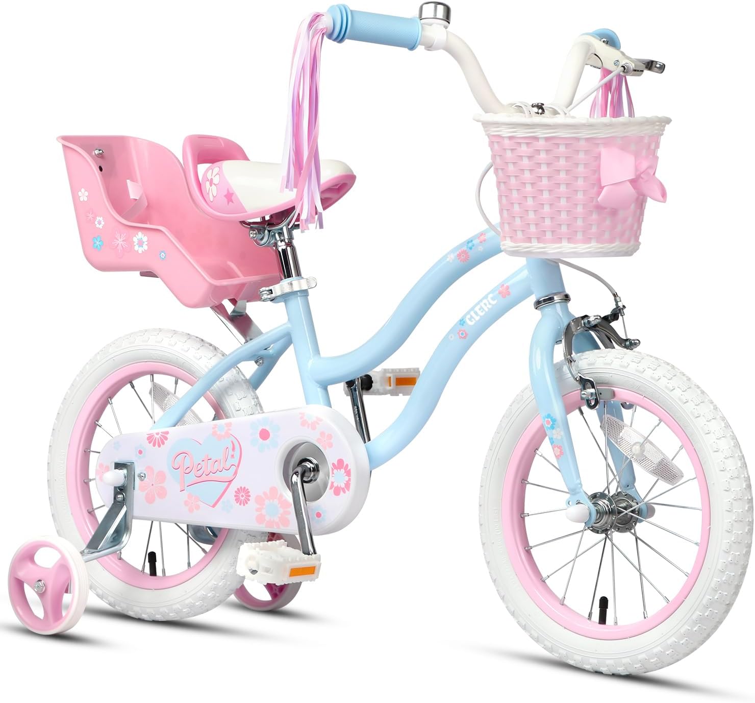 Glerc Petal Girls Bike 12-18 Inch for Ages 2-9, Kids Bike with Training Wheels, Basket & Streamers, Princess Style Kids Bicycle, for Girls