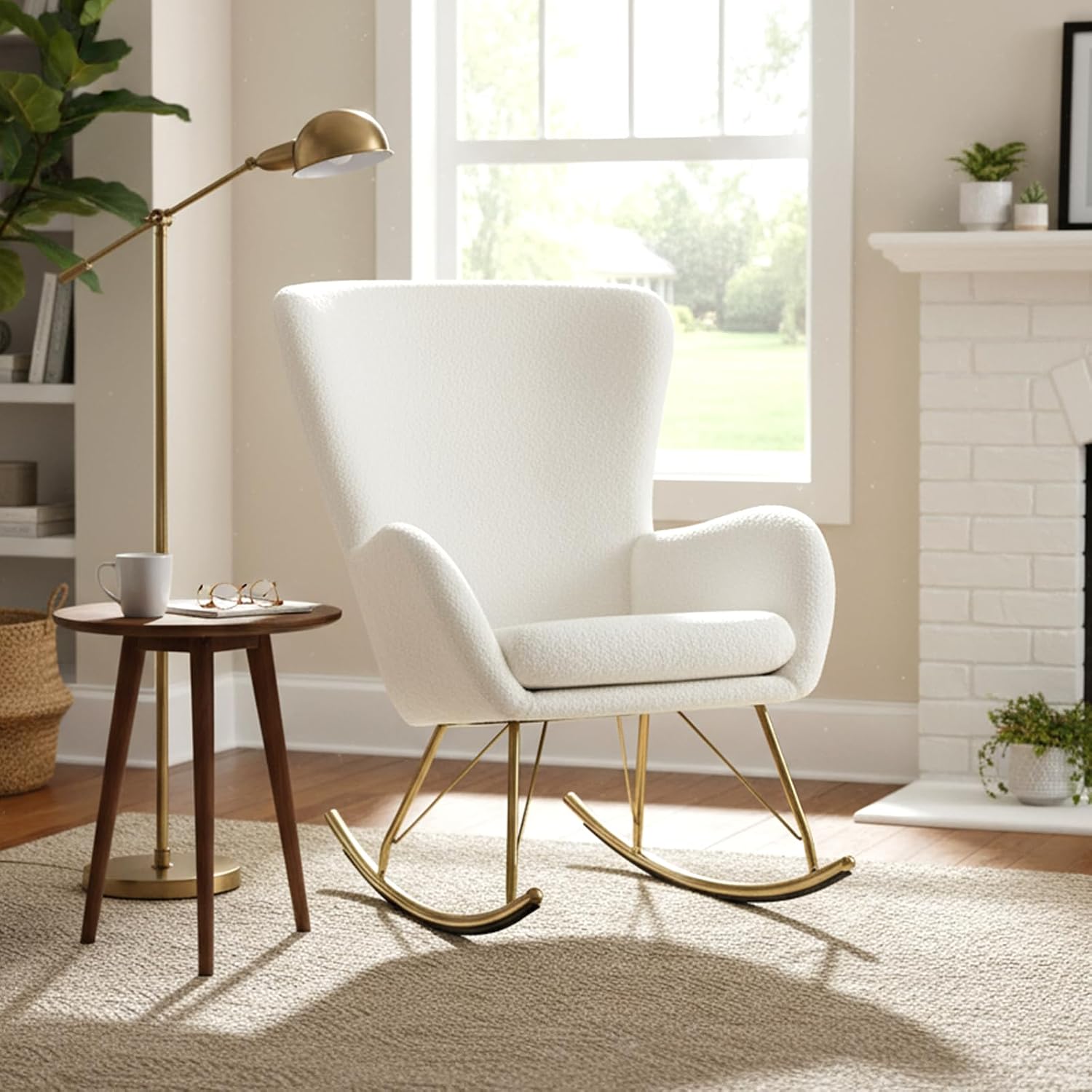 Giantex Rocking Chair Nursery, Upholstered Glider Rocker w/Curved Backrest & Armrests, Detachable Seat Cushion, Electroplated Metal Legs, Modern Accent Chair for Living Room, Bedroom (1)