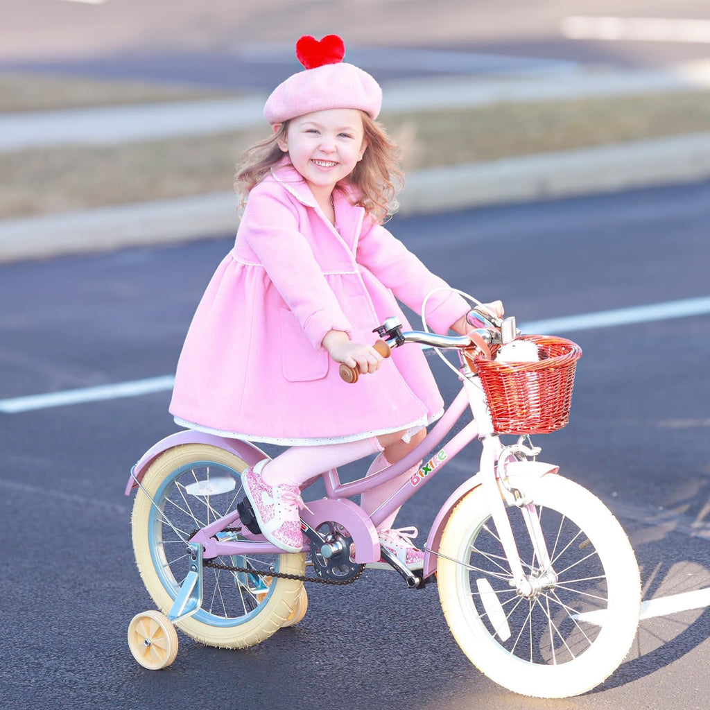 Bixike Retro Design Girls Bike with Basket and Coaster Brake for 3-13 Years Old Kids, 14 16 18 Inch Bicycle for Toddlers with Training Wheels, 20 Inch with Kickstand, Multiple Colors