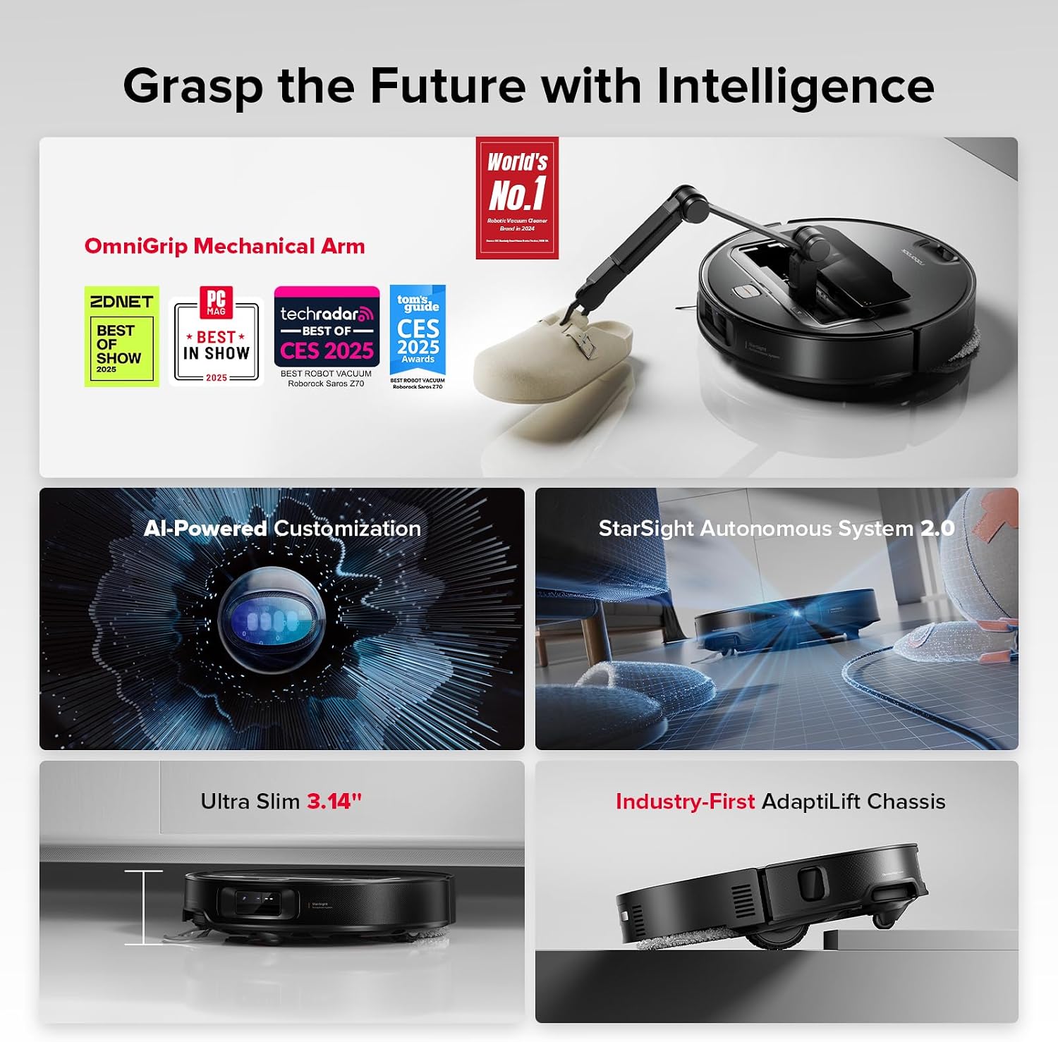 roborock Saros Z70 Robot Vacuum Cleaner and 1L Floor Cleaning Solution Bundle