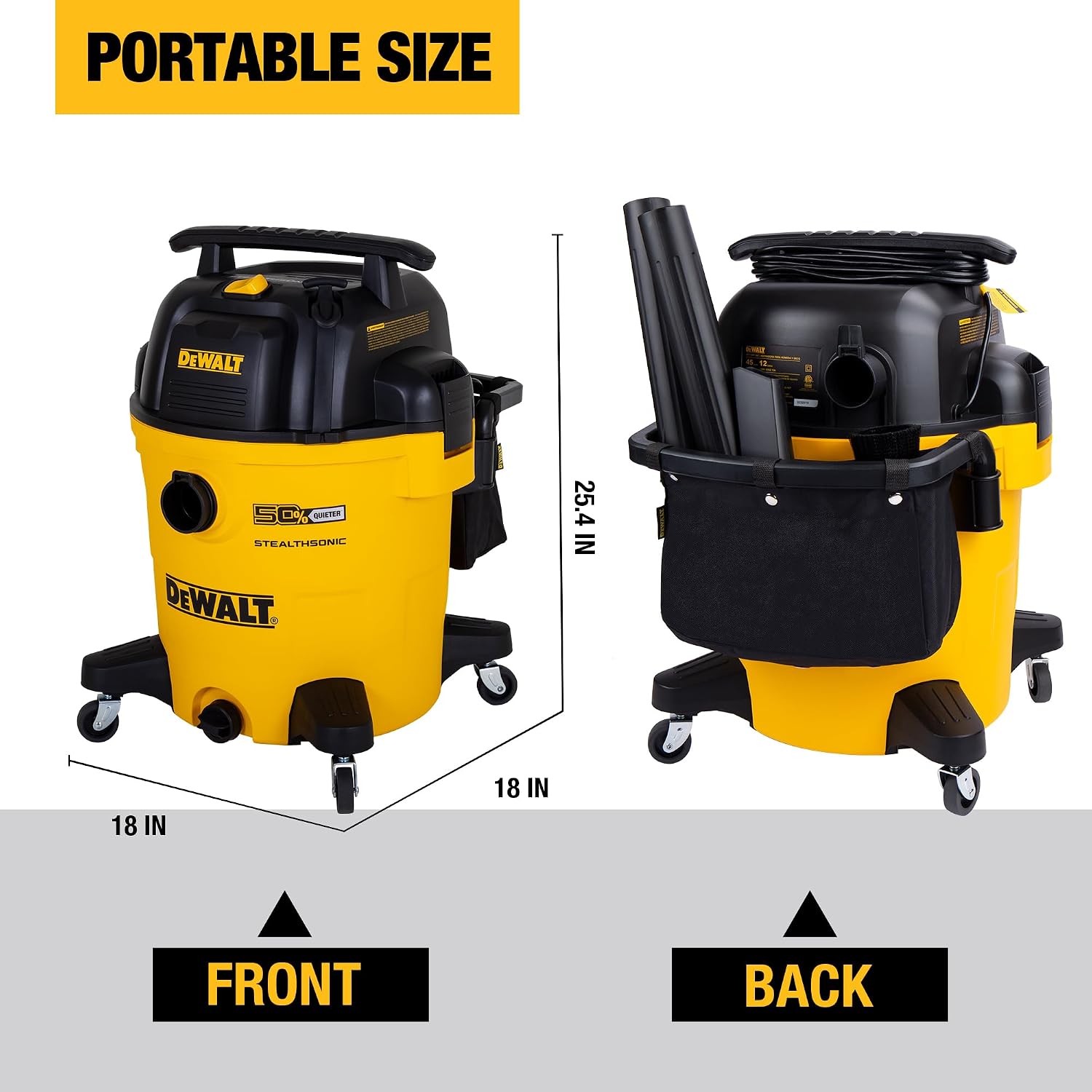 DEWALT 12 Gallon STEALTHSONIC Ultra Quiet Poly Wet Dry Vacuum, DXV12P-QTA Powerful Suction Noise Reduction Vac, 5.5 Peak HP Shop Vacuum for Jobsite/Workshop, Reduce Motor Noise, Yellow