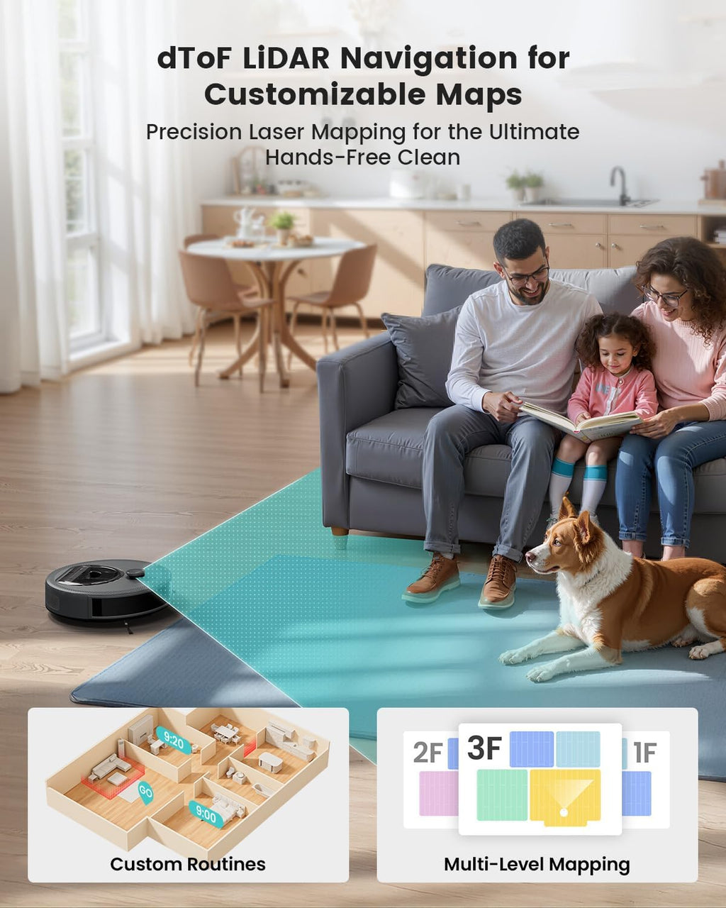 Lefant Robot Vacuum and Mop, Upgraded LiDAR Navigation, 450ml Visible Dustbin, Strong Suction, Multi-Floor Mapping, Self-Charge, WiFi/Alexa/APP, Multi-Surface Cleaning, M330 Pro Grey