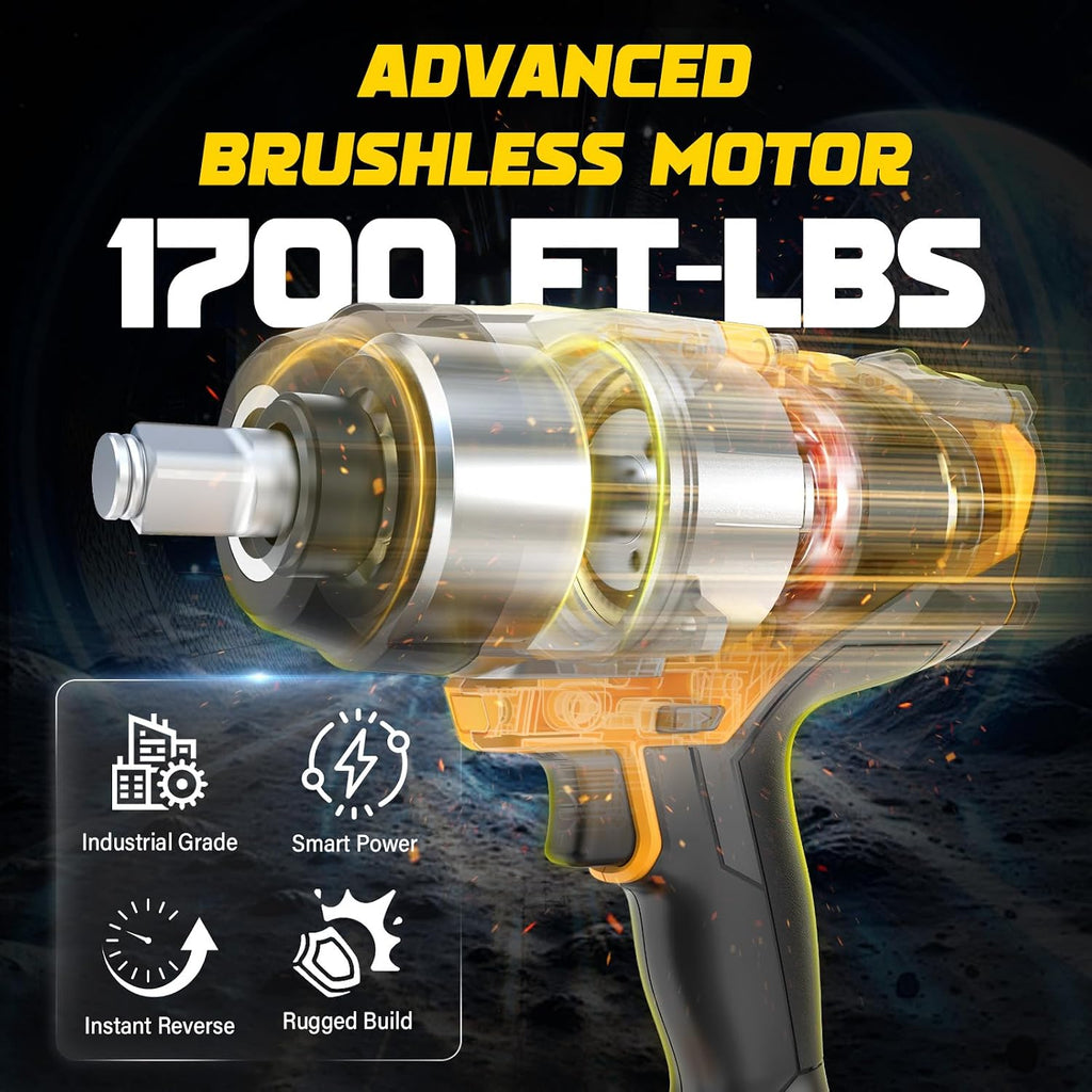 NATBEESY Cordless Impact Wrench Compatible with DeWalt 20V Battery: 1/2 Inch Hog Ring Impact Driver - High Torque - 2300N.m/1700Ft-lbs Cordless Impact Gun - Brushless Motor with LED Light - Tool Only