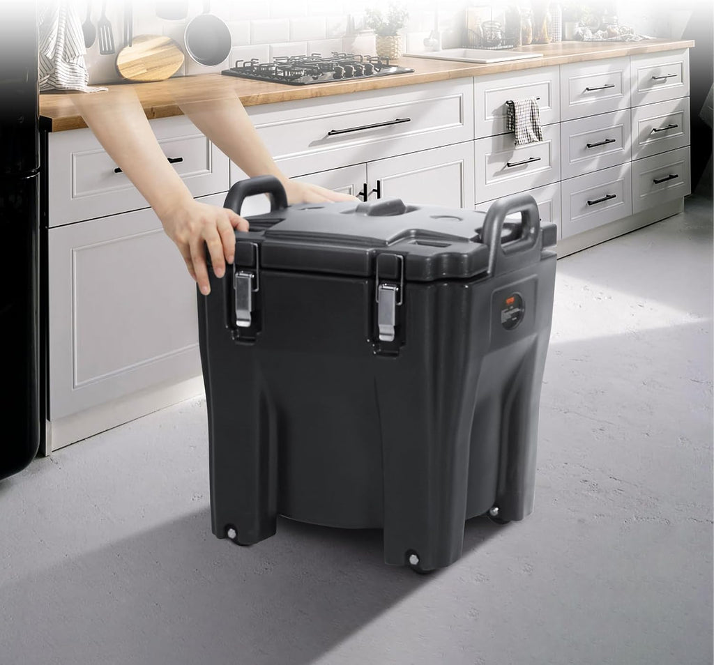 VEVOR Insulated Food Carrier, 32Qt Capacity Stackable Hot Box for Catering w/Stainless Steel Barrel, Top Load LLDPE Food Warmer w/Stationary Base, for Restaurant Canteen, Black