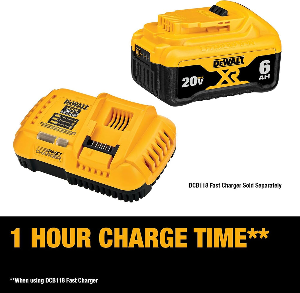 DEWALT 20V MAX XR Battery 6 Ah Lithium Ion, 2-Pack, Premium High Capacity Long Lasting Cordless Tool Battery Packs (DCB206-2)