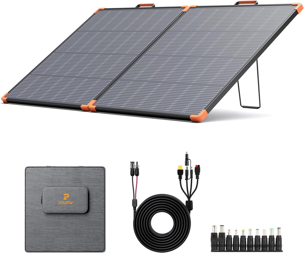 ZOUPW 180W Portable Solar Panel N-Type 16BB,25% High Efficiency Foldable Solar Charger for Jackery 1000V2/Ecoflow Delta/Bluetti/Anker Solix,12.3 LBS IP68 Waterproof for RV Camping Off-Grid