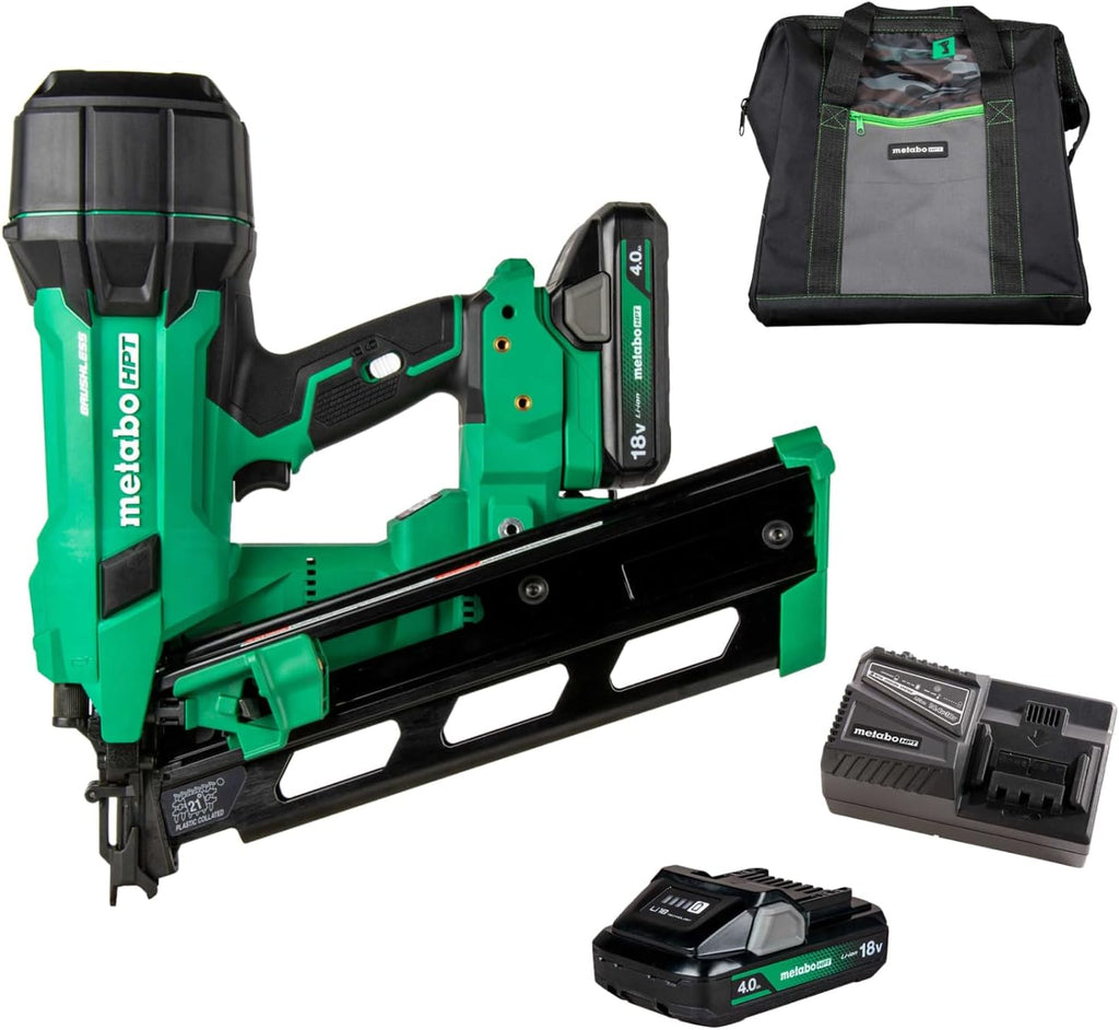 Metabo HPT 18V MultiVolt Cordless 21° Framing Nailer Kit, 3-1/2' Plastic Strip Framing Cordless Nailer, Power Tool with 4.0Ah Lithium Ion Battery, Drives 2' to 3-1/2' Nails, NR1890DRA