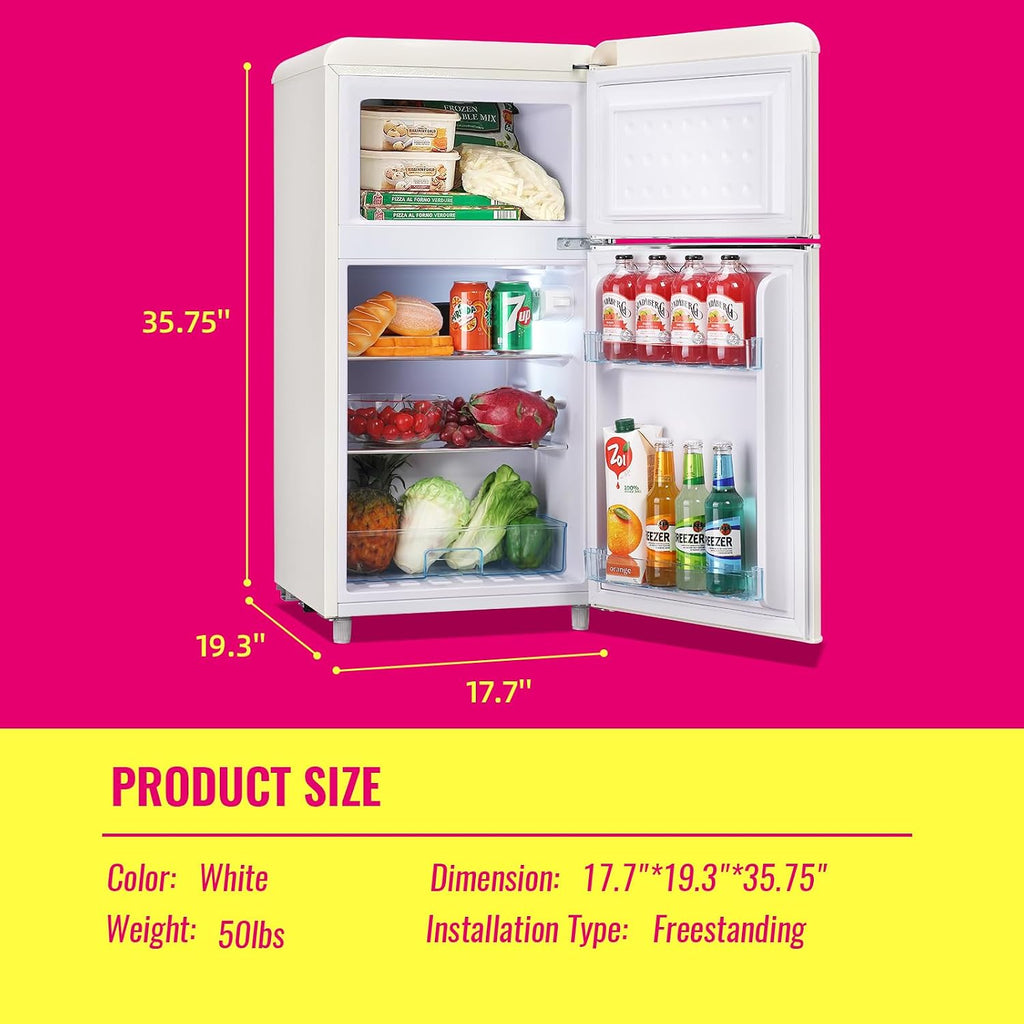 DEMULLER Retro Mini Fridge 3.5 Cu.ft Small Refrigerator with Top Freezer Compact Fridge Apartment Size Refrigerator Dual Door with Handles for Home Office Dorm