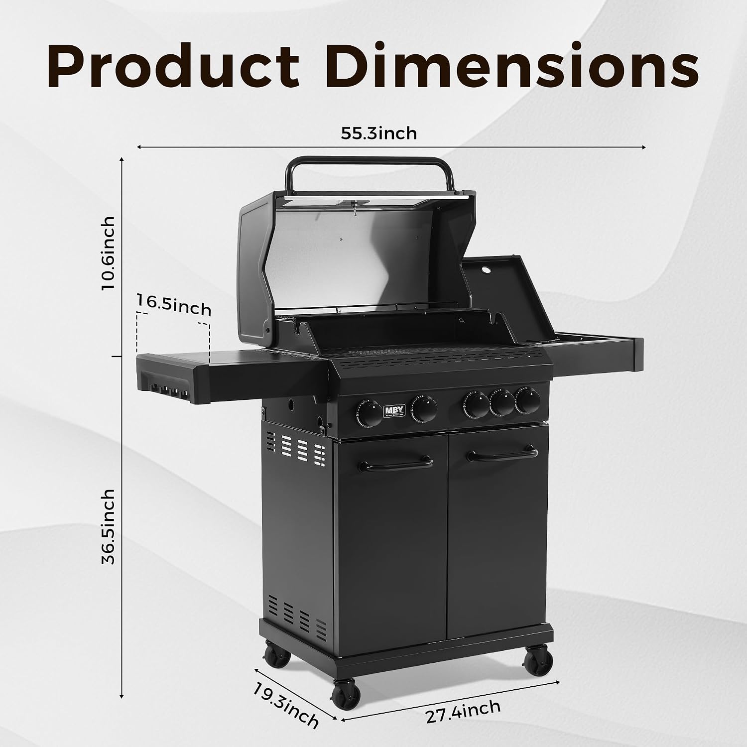 4 Burner Propane Gas Grill with 1 Side Burner, 50,000 BTU Outdoor BBQ Grill, Heavy-Duty Steel Construction, Cast Iron Cooking Grates & Griddle, Backyard Patio Barbecue