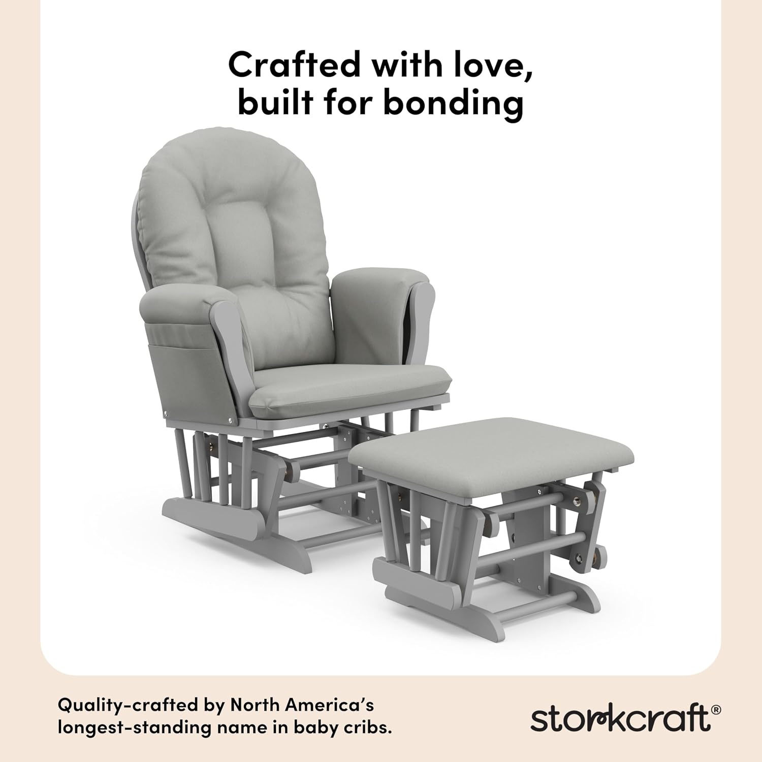 Storkcraft Premium Hoop Glider & Ottoman (Pebble Gray/Light Gray) — GREENGUARD Gold Certified Nursery Glider, Solid Wood Craftsmanship, Smooth-Gliding Nursery Chair and Ottoman, Award-Winning
