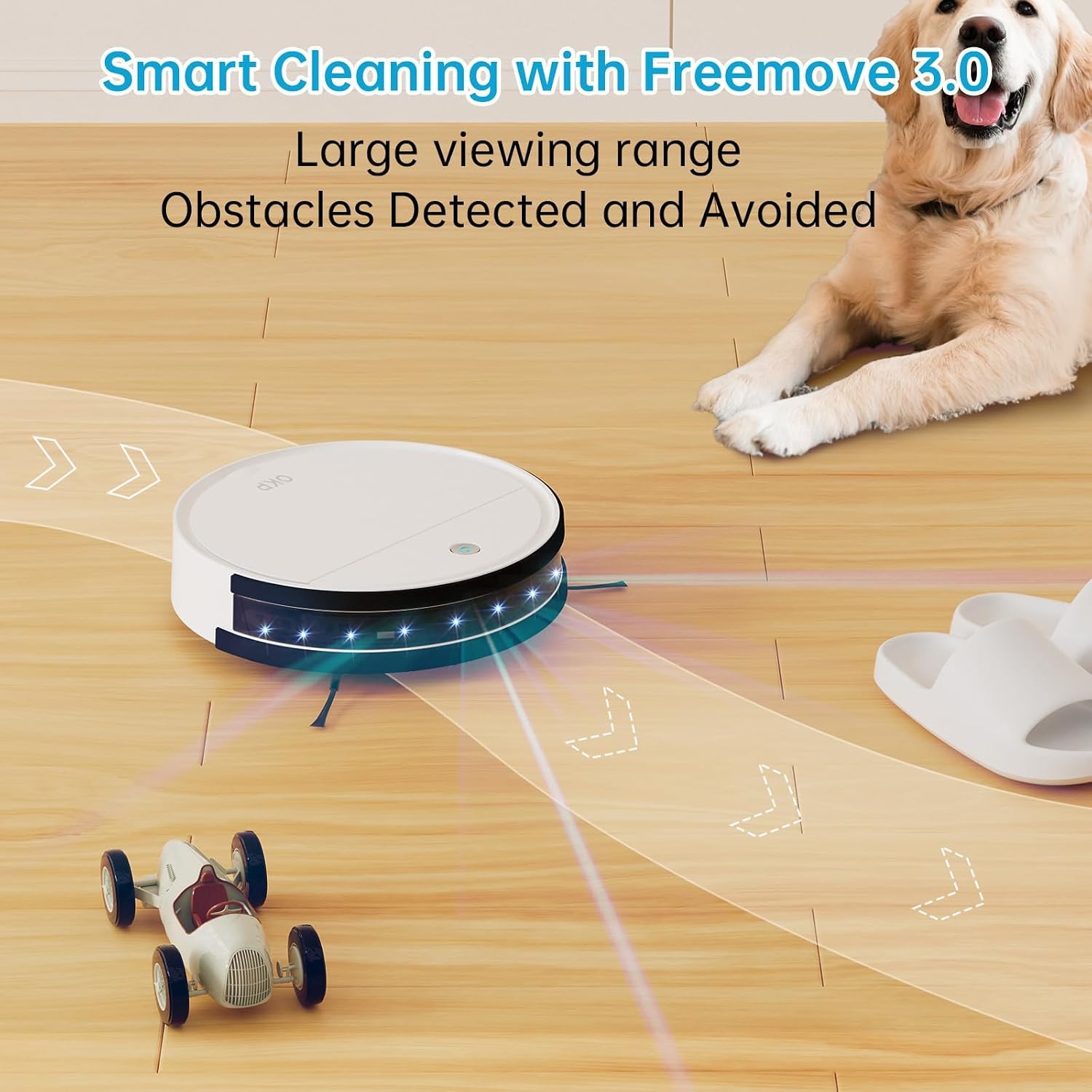 OKP Life Robot Vacuum Cleaner with 2500Pa Strong Suction, 120mins Runtime, Self-Charging, Compatible with Alexa/WiFi/App, 500ML Dustbin, Ideal for Pet Hair, Hard Floors, Low Pile Carpet
