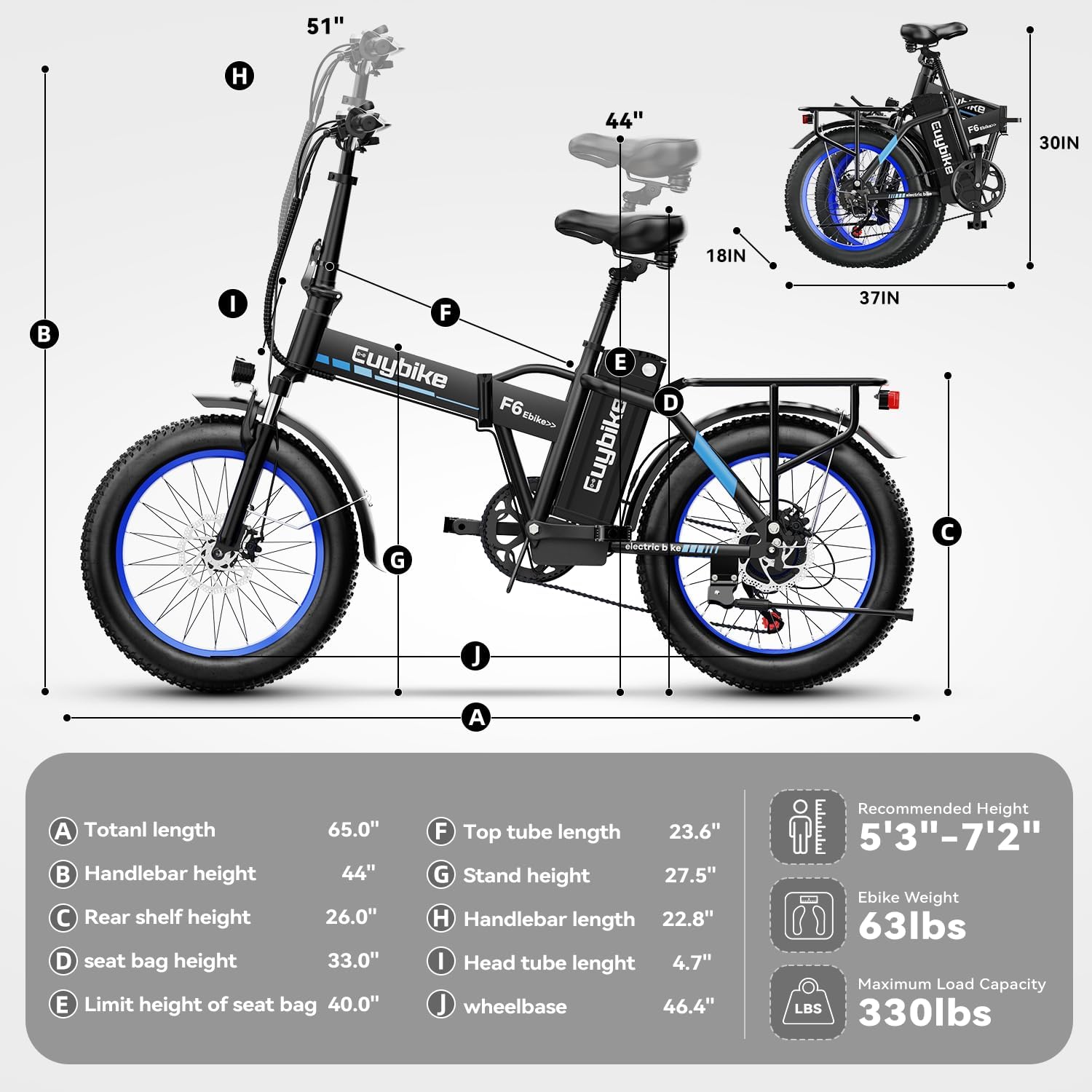 Foldable Electric Bike for Adults, 48V 20Ah Removable Lithium Battery up to 80Miles, 20' Fat Tire 1000W Peak Motor Dirt Ebike Adult Electric Bicycle for Commute Beach Mountain E Bike