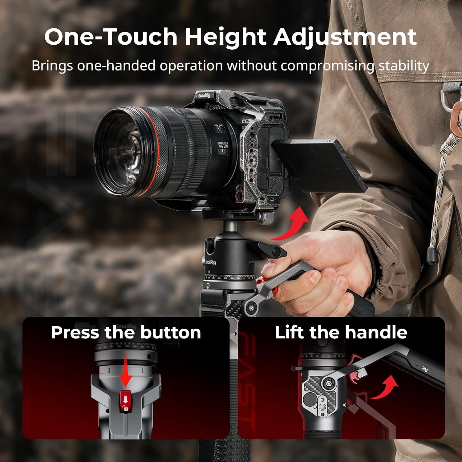 SmallRig 166.5cm / 65.6' Carbon Fiber Monopod for Camera, Compact Camera Monopod with One-Touch Height Adjustment, Max. 5kg Playload Ball Head, Storage Size of 68cm / 26.8', Weighs 1.72kg / 3.8lb