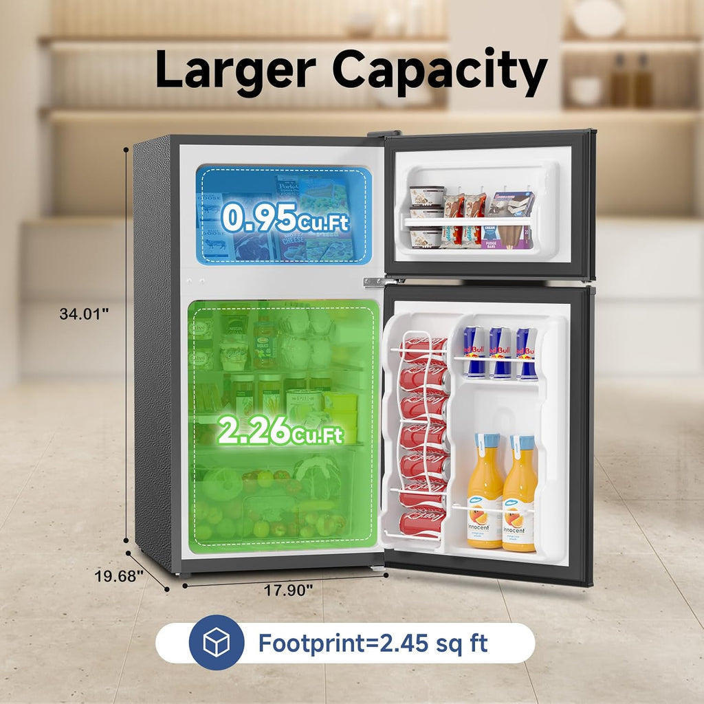 BANGSON 3.2 CU.FT Mini Fridge with Freezer Bedroom, 2 Door Office Small Refrigerator, Quiet Compact Fridge for Home, Dorm, Apartment, Garage, RV, Adjustable Thermostat, Low Noise, Black