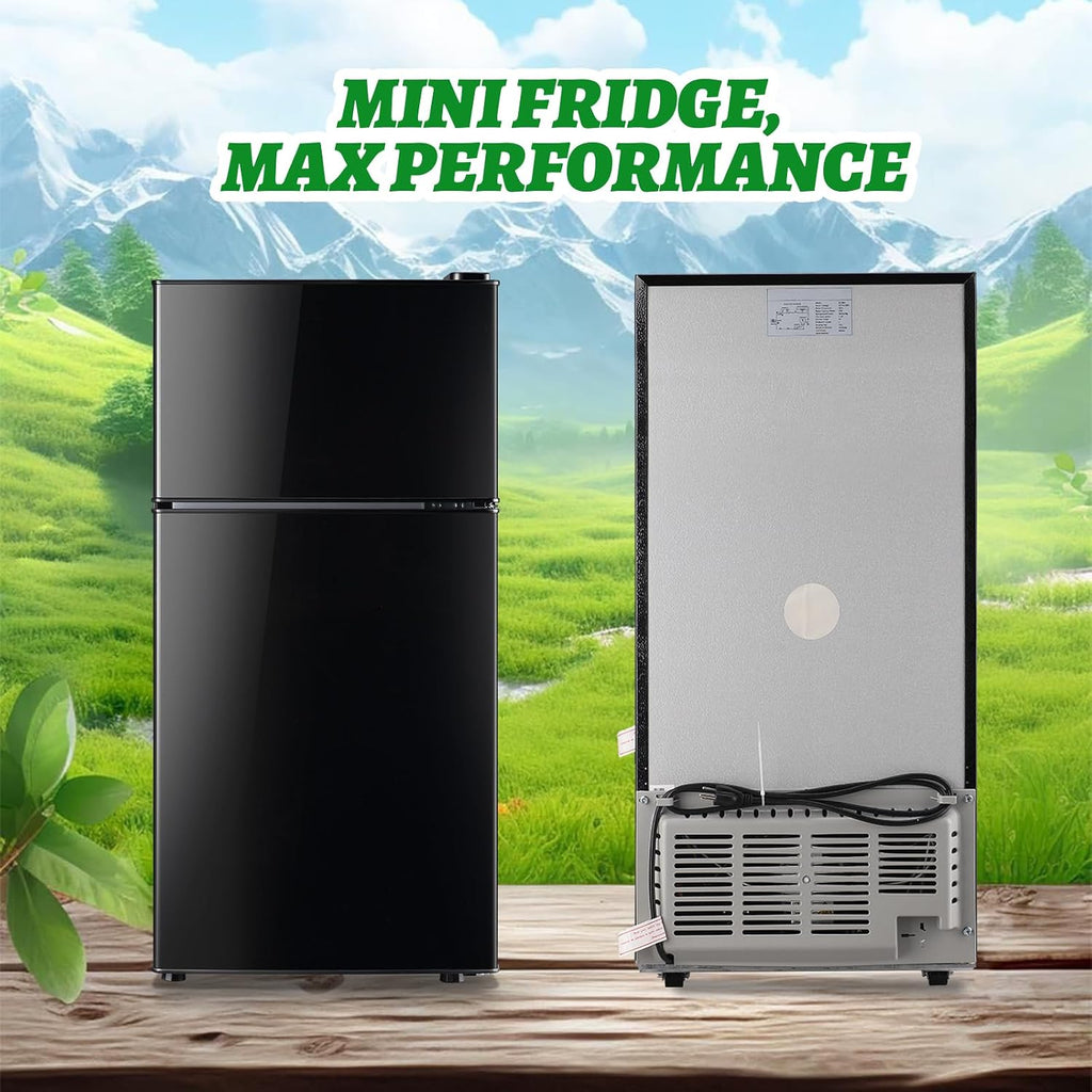 DEMULLER 2.4 Cu.ft Mini Fridge with Top Freezer Apartment Size Dual Door Compact Refrigerator for Personal Use Small Fridge with Egg tray, 7 Temperature Control For Dorm, Black